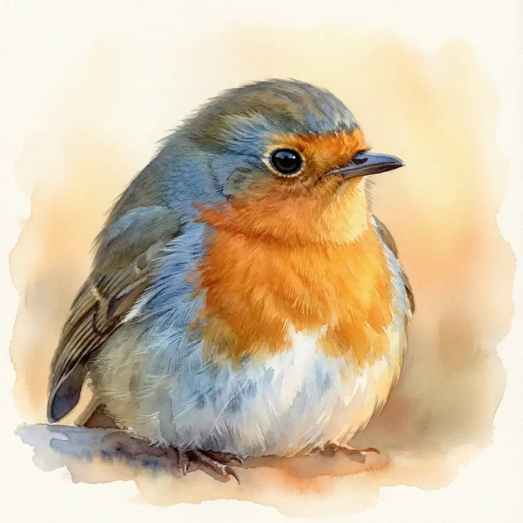 Custom European Robin Watercolor cat portrait