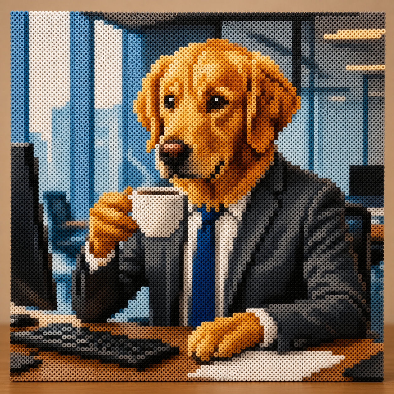 Finished Golden Retriever fuse bead artwork