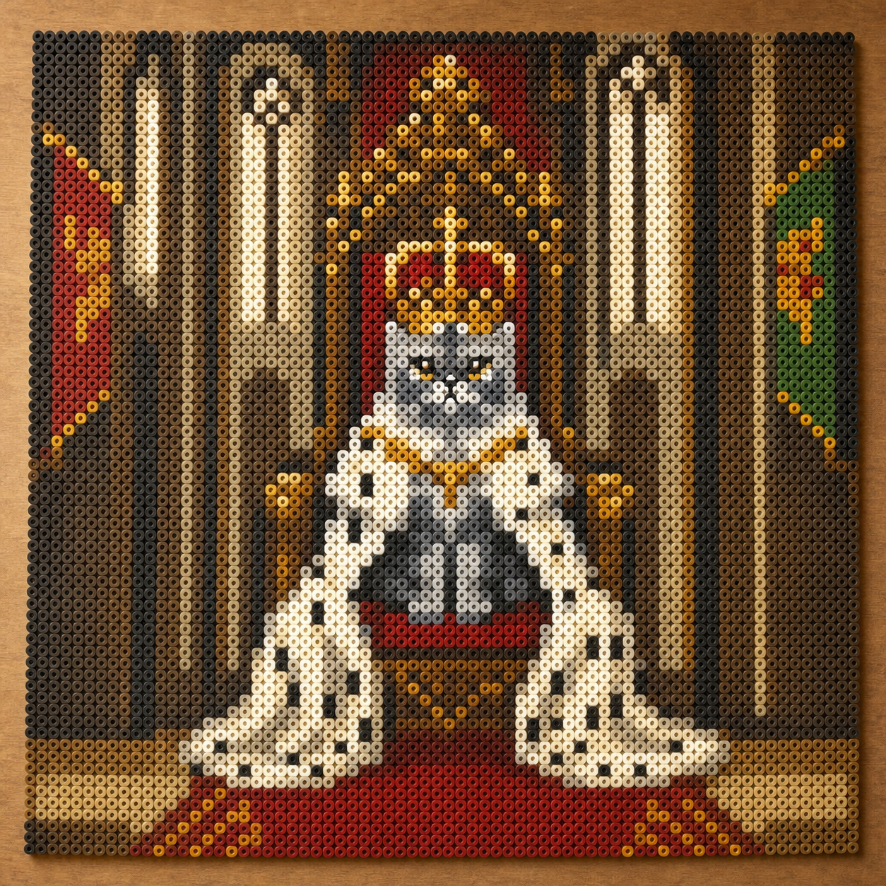 Persian Cat royal portrait converted into finished fuse bead art